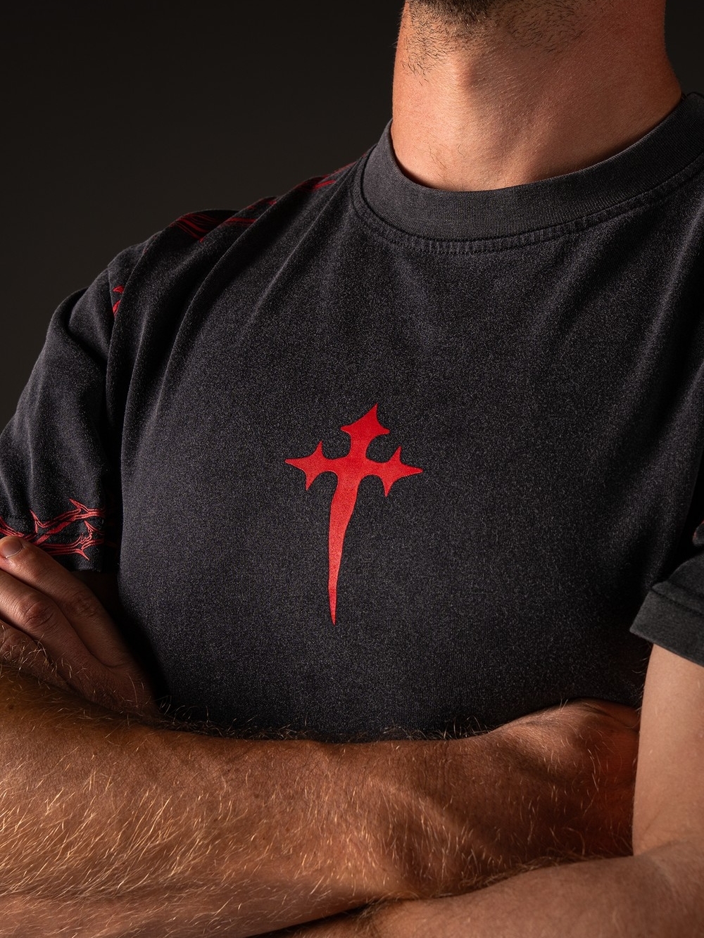 Black Graphic Tee with Red Tribal Accents - Men - Picture 2 of 10